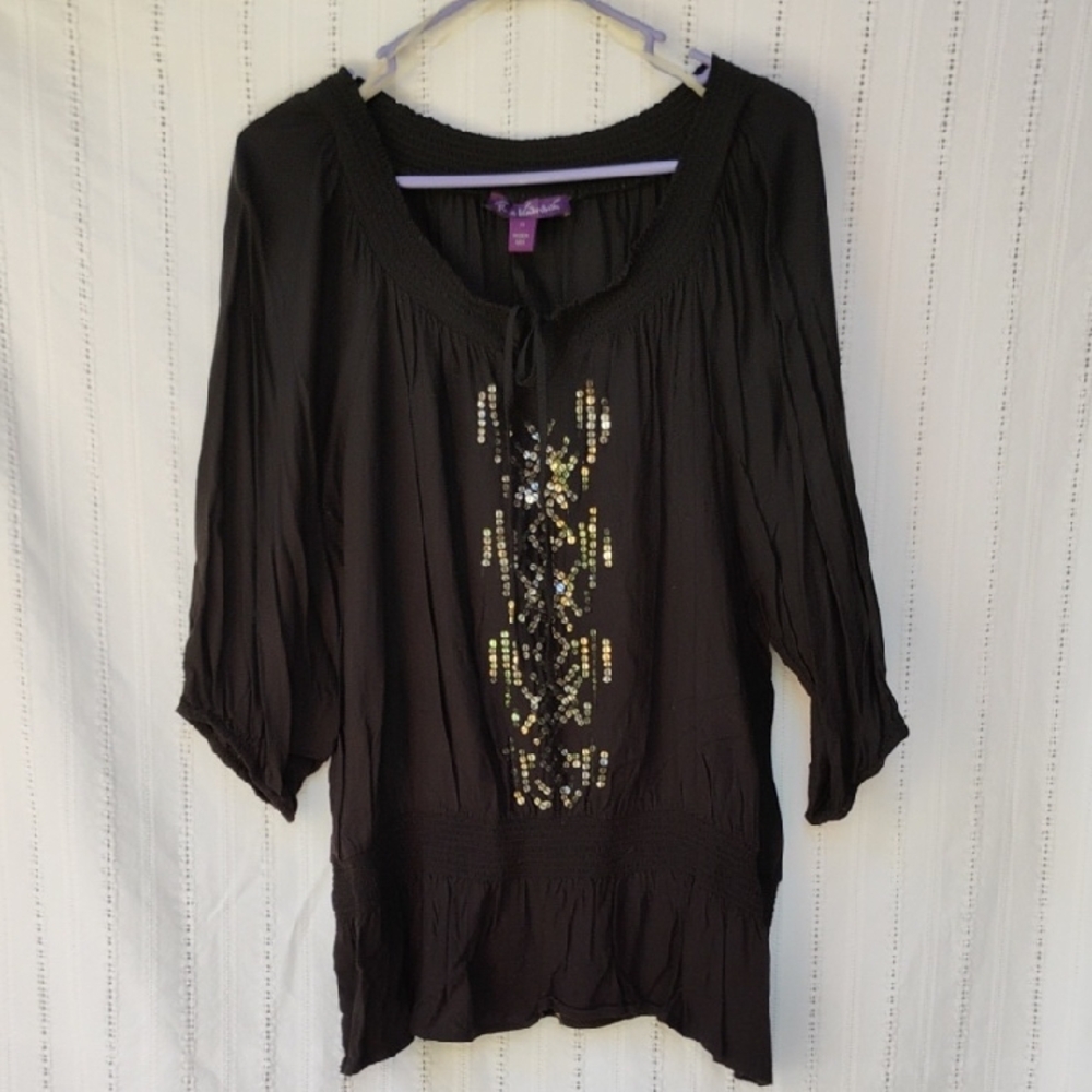 Black Embellished Women's Top Sz 1x